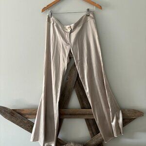 Silver Kelly Nishimoto 100% silk ,'Cute Booty Lounge' designer pants-size 8